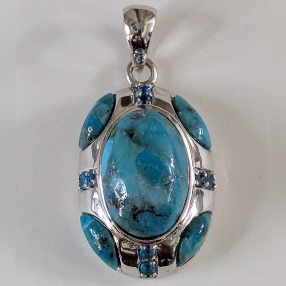 BBJ Jewelry - Vintage BBJ Sterling Silver Multi-Gemstone Pendant - Turquoise & Blue Topaz